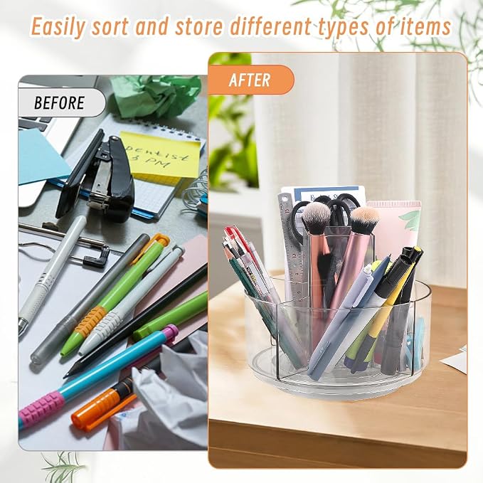 Rotating Pencil Holder for Desk,5 Slots 360° Spinning Acrylic Pen Holder,Marker Holder Crayon Organizer Pen Organizer for Office Home School