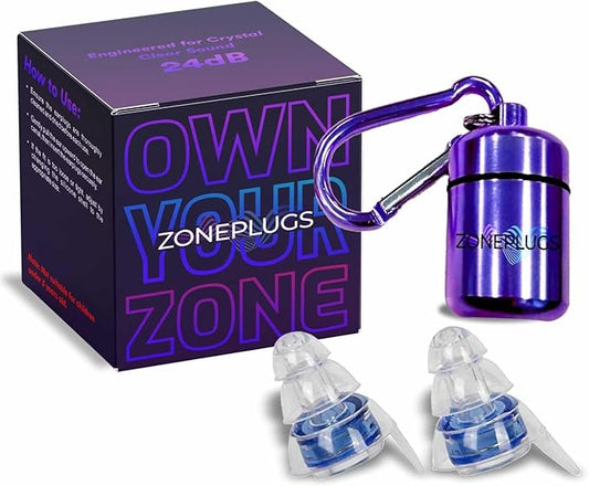 High Fidelity Concert Ear Plugs (2 Pairs) – 24 dB Professional Noise Reduction for Musicians & Raves – Crystal Clear Sound Reusable Silicone Earplugs with Aluminum Carry Case – Blue
