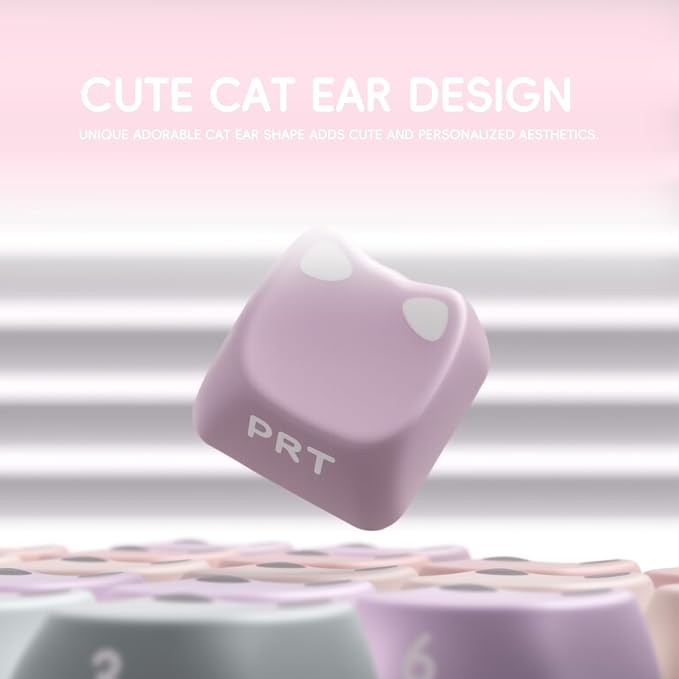 OHY XVX Lumicat Mao Profile PBT Keycaps, 113 Keys Double-Shot Dye-Sublimation Side Printed Taro Keycap Set, Ergonomic Mao Profile Custom Keycaps Compatible with MX Switches Mechanical Keyboard