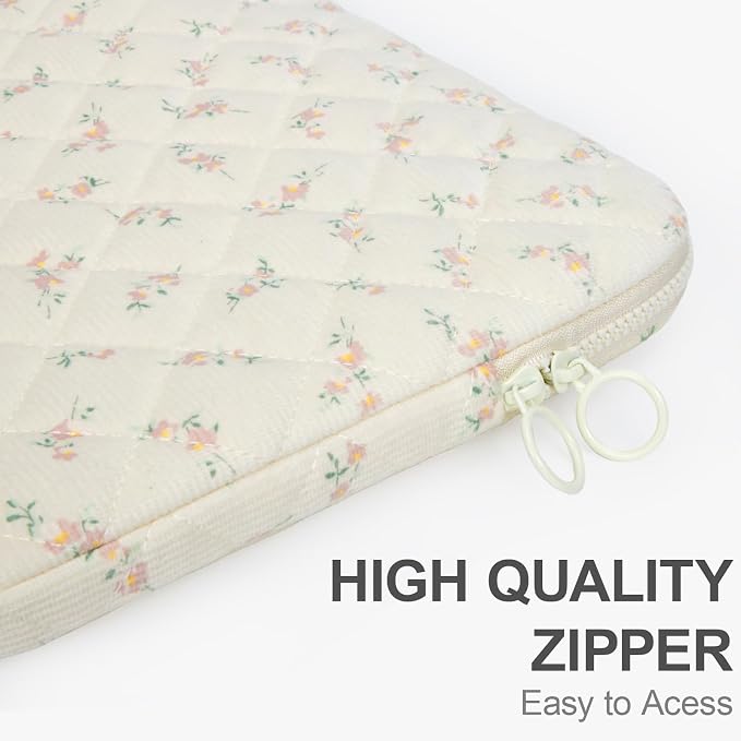 Puffy Laptop Sleeve 13-15.6 Inch Cute Quilted Laptop Protective Case Padded Floral Computer Sleeve for MacBook (B-Light Pink, 15 Inch)