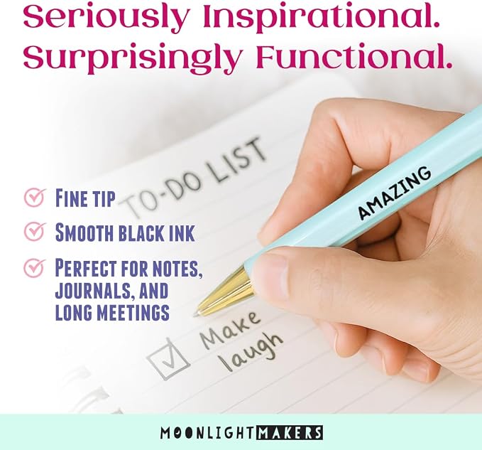 Moonlight Makers Funny Pens — Cute Motivational Pens with Sayings and Affirmations, Black Ink Ballpoint Pens, Office Desk Accessories for Women, Coworkers, Friends, Gift Ideas, Set of 5, You Got This