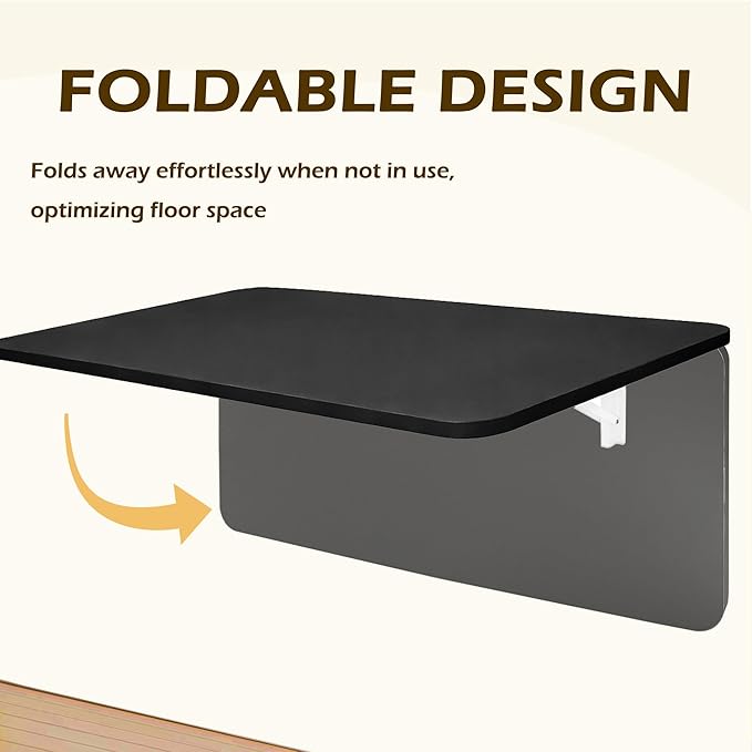 Laundry Folding Table, 40'' x 20'' Wooden Wall Mount Desk, Laundry Table for Folding Clothes, 40'' Length (Black Color)