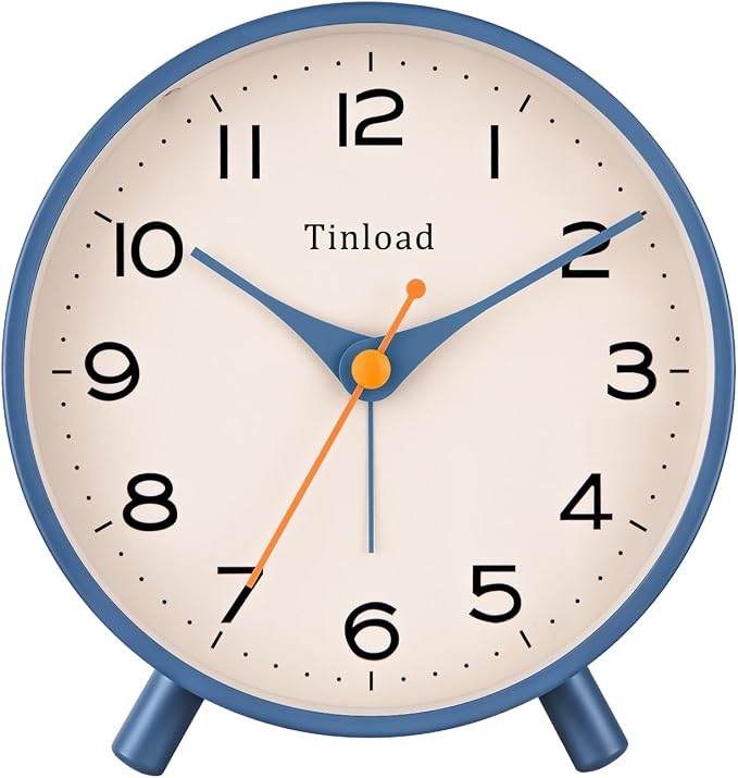Tinload 4.5" Antique Retro Analog Alarm Clock, Small Silent Bedside Desk Clock,Lighted on Demand, Battery Operated, Snooze, for Living Room, Bedroom, Bedside(Blue)