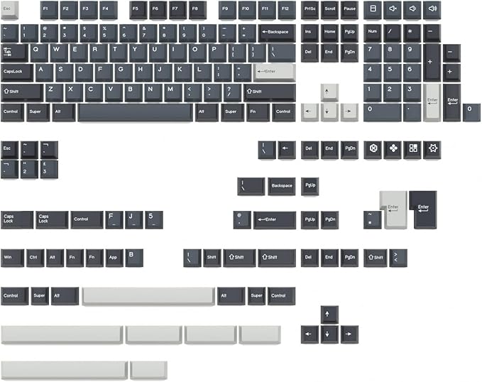Apollo PBT Double Shot Keycap Set,176 Keys Grey Custom Key Cap Keycaps 60 Percent Cherry Profile Keycaps for 61/64/68/84/87/100/104/108 Mechanical Keyboard