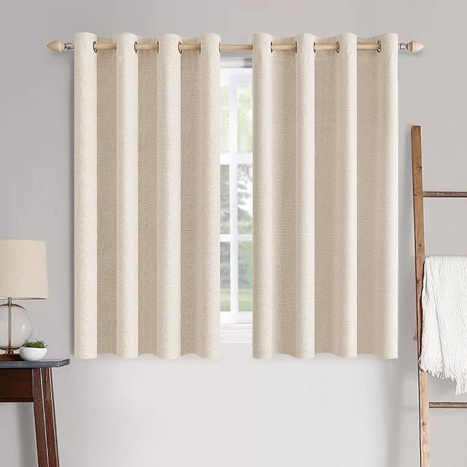 MIULEE 100% Blackout Linen Textured Curtains for Bedroom Solid Thermal Insulated Cream Beige Grommet Room Darkening Curtains & Drapes Luxury Decor for Living Room 52 x 54 Inch (2 Panels)
