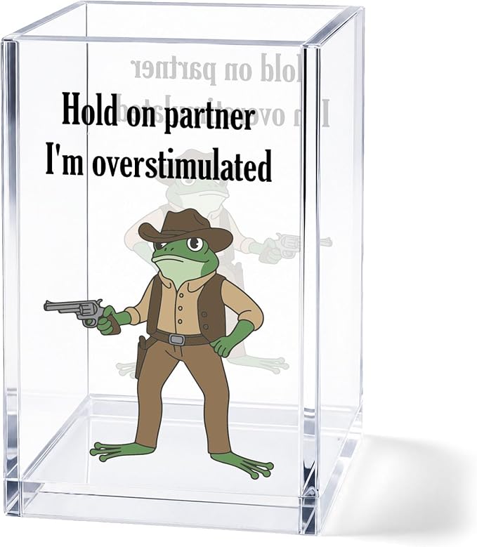Acrylic Pen Holder Cup Funny Desk Decor, Overstimulated Humor Pencil Holder Organizer, Coworker Gift Office Accessories