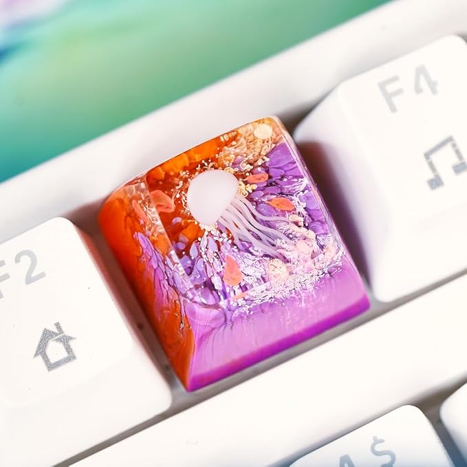 Jellyfish Artisan Keycap Orange Purple Coral R1 SA Profile Custom Sea Creature Keycaps 1U ESC Handmade Gaming Sea Resin Key Cap Cherry MX Switch Compatible Mechanical Keyboard Jellyfish Lover Gift