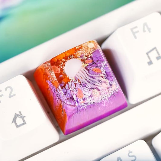 Jellyfish Artisan Keycap Orange Purple Coral R1 SA Profile Custom Sea Creature Keycaps 1U ESC Handmade Gaming Sea Resin Key Cap Cherry MX Switch Compatible Mechanical Keyboard Jellyfish Lover Gift