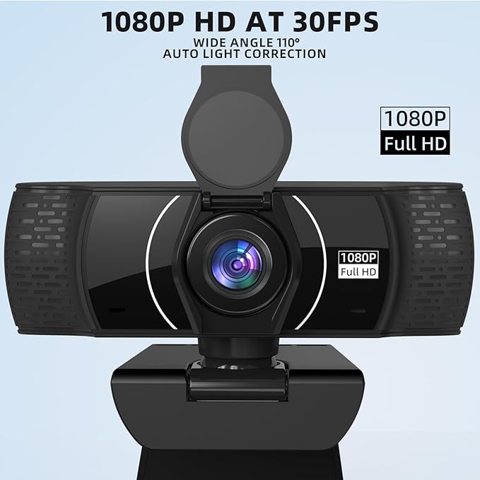 PEATOP Full HD Webcam for PC 1080P with Microphone,Computer Webcam 110° Field of View Streaming Camera with Cover Tripod Auto Light Correction Webcams for Zoom,Video Call, Skype,Teams