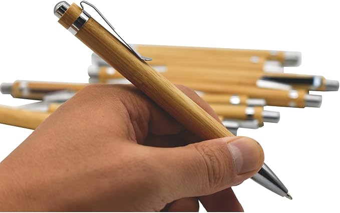 12 Pcs Natural Bamboo Pens Retractable Wood Ballpoint Pens With 12 PCS Refills 1.0mm Black Ink Pens For School Office Home Christmas Party Birthday