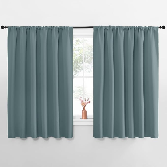 NICETOWN Blackout Curtains for Bedroom, Blackout Curtain Panels, Greyish Blue, 1 Pair, 70 by 63-inch, Window Treatment Energy Saving Thermal Insulated Solid Rod Pocket Blackout Drapes/Draperies