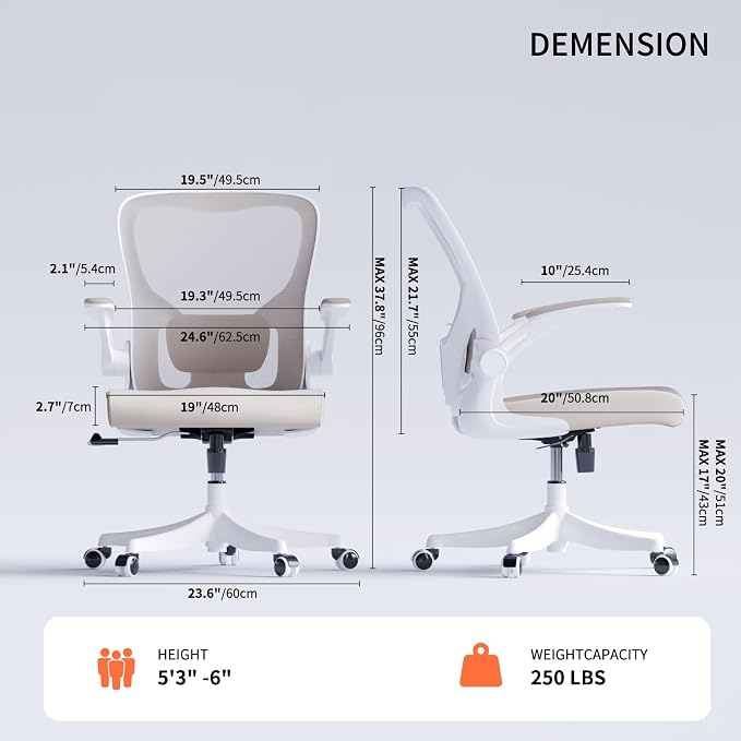 Ergonomic Office Desk Chair, 90°-125° Tilt Back Home Desk Chair with 360° Swivel & Mute Wheels, High Back Mesh Computer Chair for Adults with Lumbar Support, 330 LBS Capacity(01Khaki)