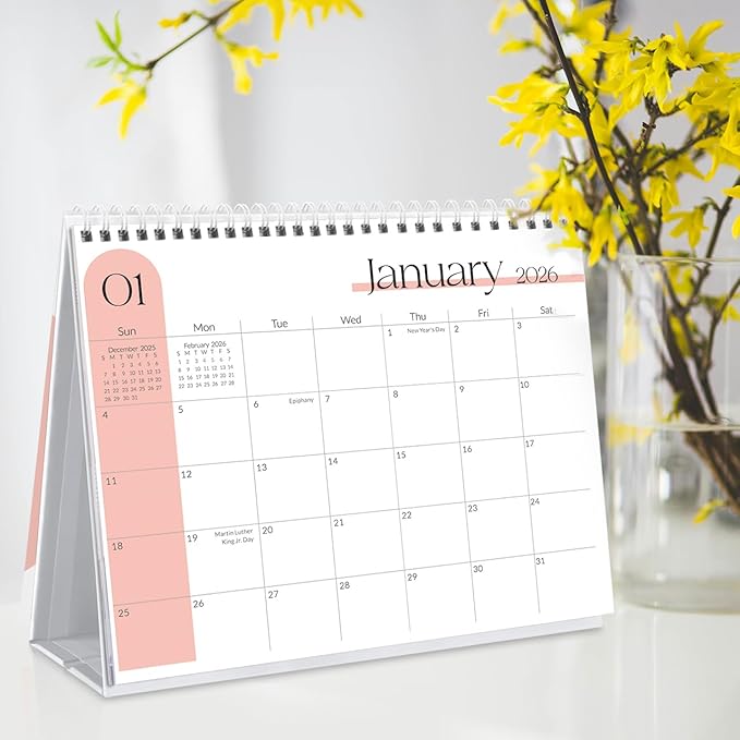 SKYDUE Desk Calendar 2026-2027, Apr. 2026 to Dec. 2027, 21 Months Small Desk Calendar with Planner Stickers, 10" x 8" Desktop Calendar Planner, Minimalist