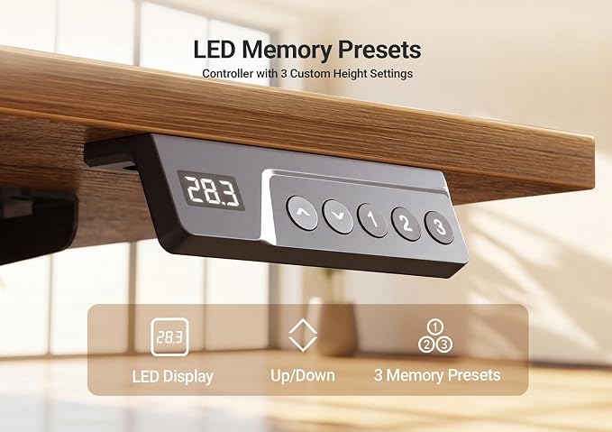 YDN Electric Standing Desk, 48x24 Inch, Rustic Brown | 3 Memory Presets, Cable Management, Adjustable Height, Sit Stand, Computer Workstation, Home Office