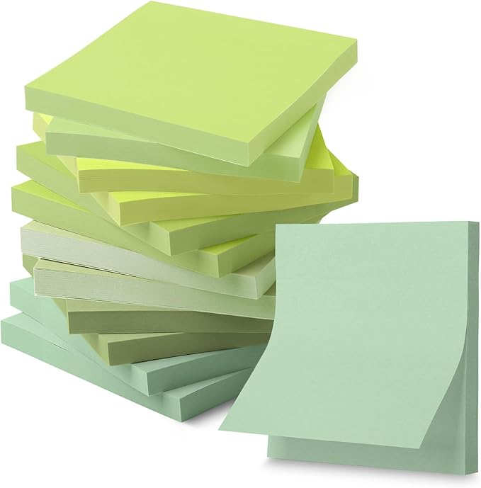 Mr. Pen- Sticky Notes, 3”x3”, 12 Pads, 600 Sheets, Shades of Green Sticky Notes 3x3, Stocky Notes for Bible Journaling