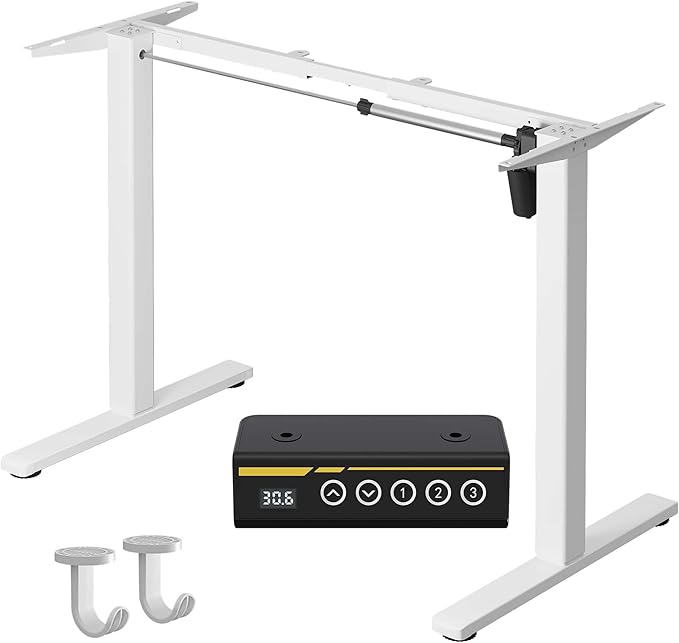 Electric Standing Desk Frame, Adjustable Height & Length, 63" x 28" Tabletop Compatible, 3 Preset Heights, 154 Lbs Weight Capacity, White
