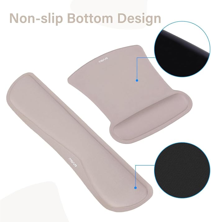 MOSISO Keyboard Mouse Pad Set, Large Gaming Mousepad&Keyboard Wrist Rest&Mouse Wrist Rest&Coaster, Ergonomic Non-Slip Mousepad&Easy Typing Cushion with Memory Foam for Home Office, Taupe Brown