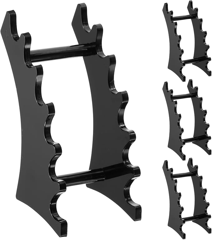 uxcell 4 Pack Plastic Pen Holder, 6-Slot Acrylic Pen Display Stand, Eyebrow Pen Rack, Makeup Brush Organizer for Office Home Store（Horizontal Black）