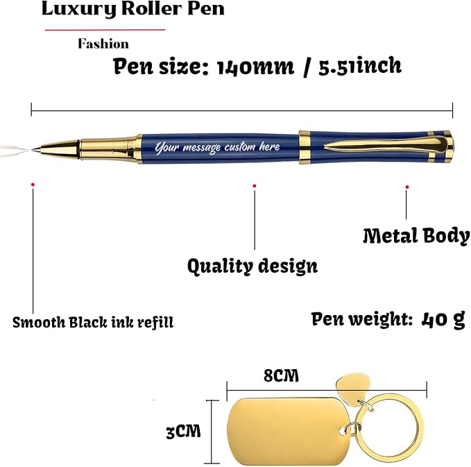 Yastar Personalized Pen with Custom Keychain, Gift Set with Pen Box - Metal Body Engraved with Your Message Personal Names Message - Gift for Business Office Colleague Friends