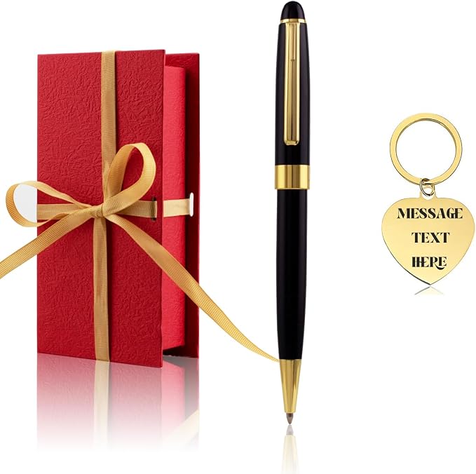 Yastar Custom Ballpoint Pen with a Custom Keychain - Advertising Buesiness Gift Office Writing Set- Engraved with Your Message Name Company Team Name, Phone Number Gift for Business Men/Women/Friends