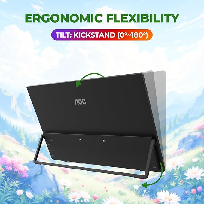 AOC 16T30 Portable Monitor 15.6" FHD 1080p IPS Display, USB-C, Mini HDMI, Built in Speaker, Kickstand, Travel Monitor, Compatible with Laptops, MacBook and Gaming Console
