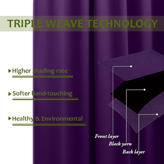 NICETOWN Blackout Room Darkening Window Curtain Triple Weave Home Decoration Solid Ring Top Blackout Room Darkening Drape for Bedroom (Single Panel, 42 x 72 inch, Royal Purple)