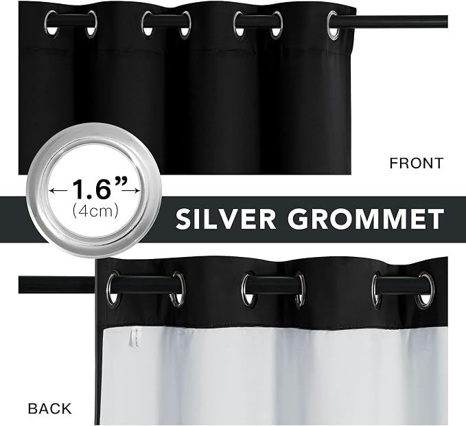 RYB HOME PM 2.5 Filter Curtains for Living Room, Noise Reduction Room Darkening Window Coverings Melt Blown Fabric Liner for Dust Sandstorms Smog Pollen Odor Filtering, Black, W52 x L84 inch, 2 Panels
