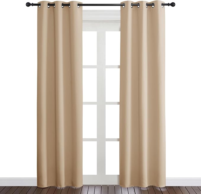 NICETOWN Beige Room Darkening Curtain and Drape, Biscotti Beige, Sold Individually, 34 inches Wide by 84 inches Long, Energy Efficient Warmth Solid Grommet Curtain for Office & Classroom