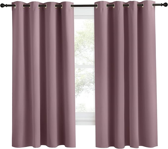 NICETOWN Kitchen Blackout Window Curtain Panel, Dry Rose, 1 Panel, 55 by 68 inches Long, Home Fashion Thermal Insulated Solid Grommet Room Darkening Drape for Apartment