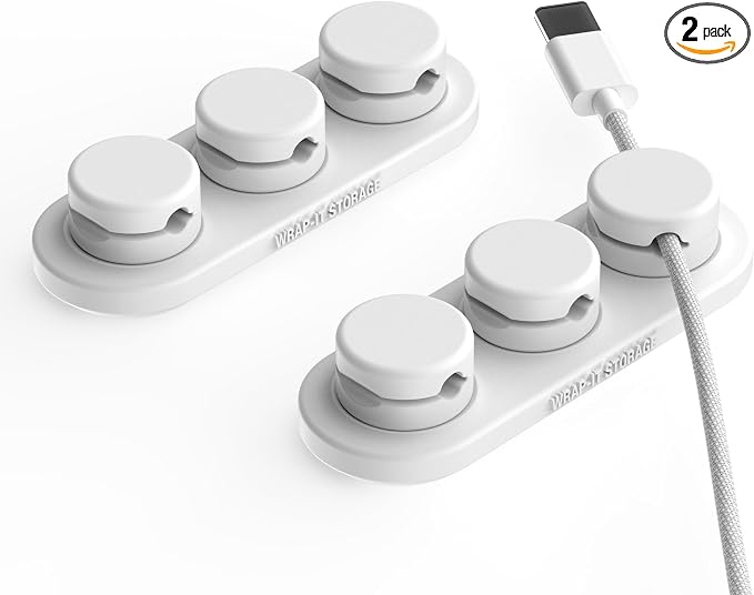 Wrap-It Storage MagnaDock Magnetic Cable Holder - 2-Pack (White) | Adhesive Cable Clips Cord Organizer Desktop Cord Holder for Nightstand Desk Cable Management