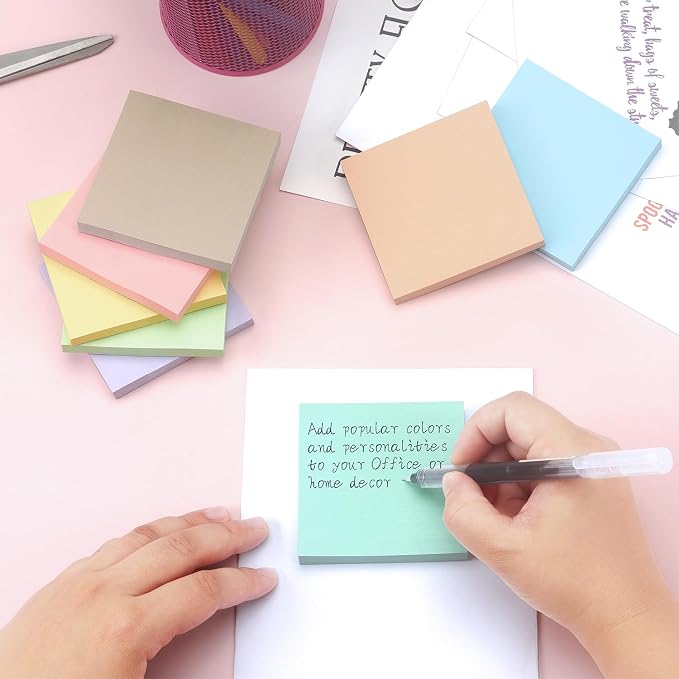 Sticky Notes 3x3inch, 8 Pads Self-Stick Notes, 8 Pastel Multi Colors with Gray Note Pads, Suitable for School, Home, Office, 80 Sheets/Pad