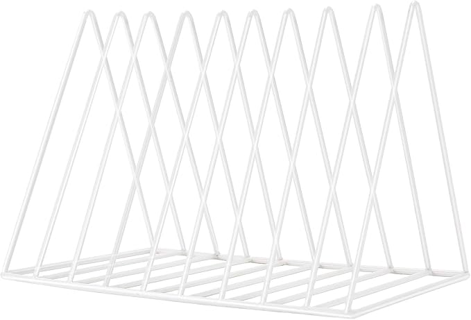 Sooyee 9 Slot White Magazine Holder, Desktop File Sorter Organizer Triangle Bookshelf Decor for Home Office, Iron Wire, 10.2" L x 7" W x 6.9" H