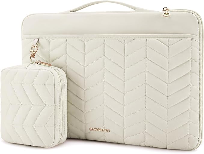 BAGSMART Laptop Case with Handle, Puffy Padded Laptop Bag Sleeve for Women, Portable MacBook Air/Pro Computer Case, 13-14 inch, Beige