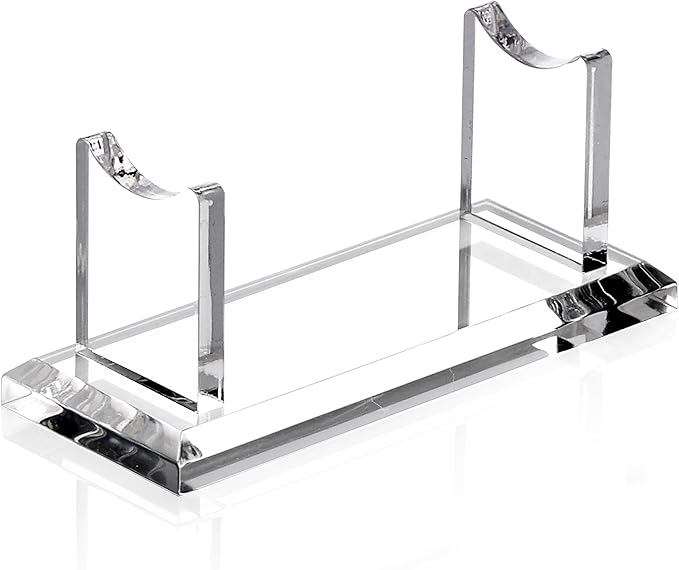 YUXUN Acrylic Pen Holder for Desk - Horizontal Single Pen Display Stand with 8mm Thick Base | Fountain Pen Rest, Apple Pencil Stand, Crystal-Clear Desk Organizer