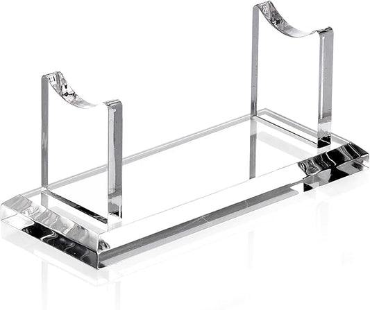 YUXUN Acrylic Pen Holder for Desk - Horizontal Single Pen Display Stand with 8mm Thick Base | Fountain Pen Rest, Apple Pencil Stand, Crystal-Clear Desk Organizer