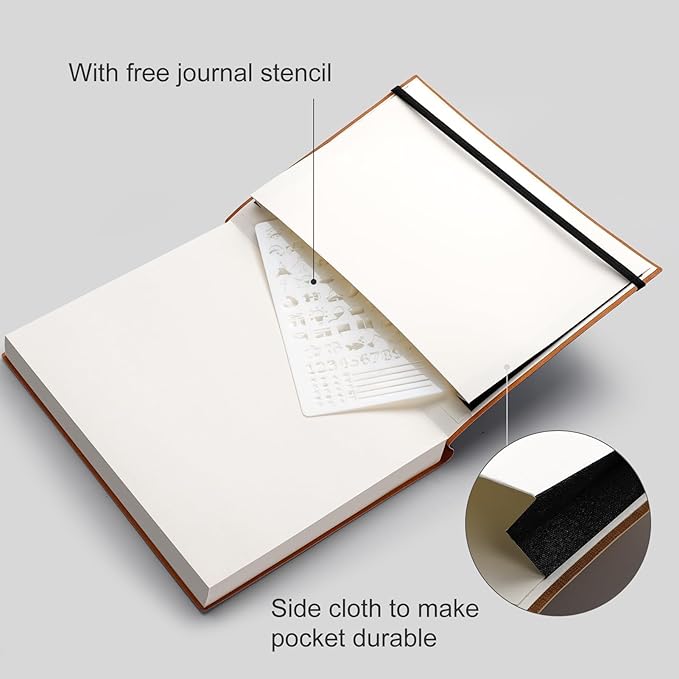 AHGXG Dotted Journal - 320 Pages Dot Grid Notebook B5 Large Journal, 100gsm Thick Dotted Paper, Leather Softcover, with Journal Stencils, Inner Pocket, 7.6'' X 10'', Black