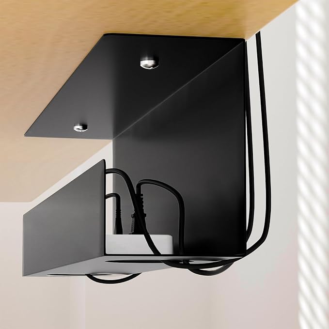 Cable Management Under Desk,17 inch Cable Management Tray | Power Strip Holder,Cord Organizer,Wire Management for Office and Home, Black