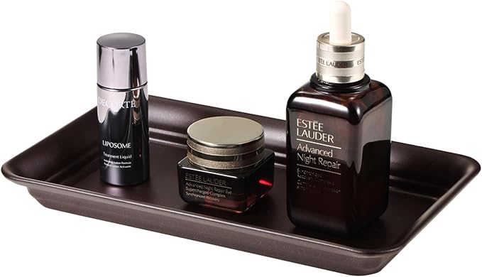 SheeChung Metal Vanity Tray, Bathroom Counter Storage Tray, Bronze 1 Pack | Sturdy Decorative Tray Holder, Farmhouse Vintage Decor Accessories for Perfume, Cosmetics, Jewelry, Makeup, Guest Hand Towel