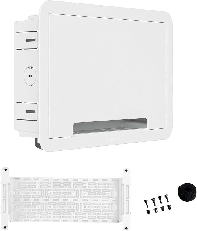 Legrand - OnQ 9" In-Wall Media Box For Device & Cable Management - Structured Wiring Enclosure With Customizable Knockouts - Includes Removable Mounting Plate For Maximum Capacity - White, ENP0905NAV1