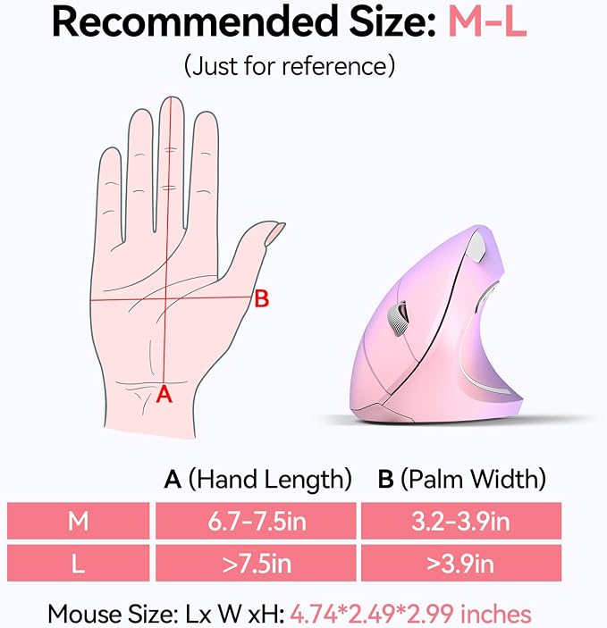 TECKNET Ergonomic Mouse, Wireless Bluetooth Vertical Mouse, 4800 DPI Optical Tracking, 6 Adjustable DPI, Quiet Clicks, 2.4GHz with USB A Receiver, 12 Months Battery, 6 Buttons, Wide Compatibility