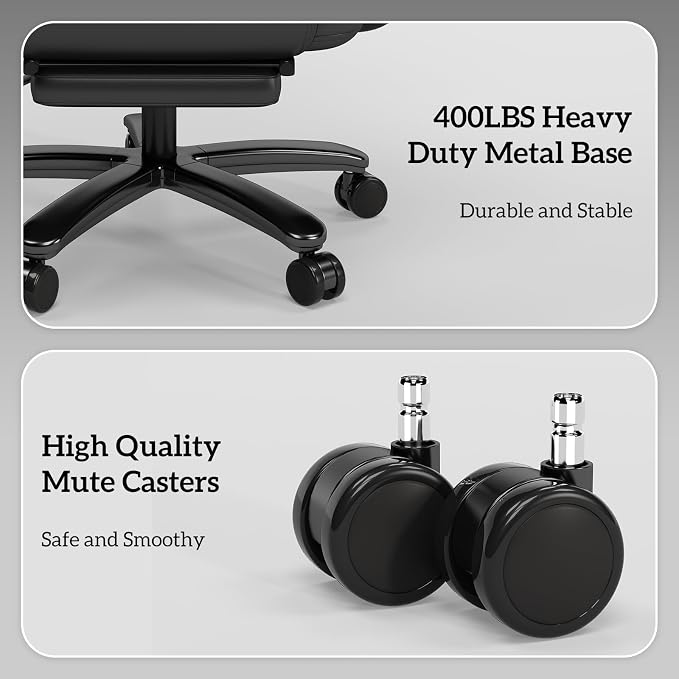 GYI 160 Reclining Office Chair with Footrest, Big & Tall Desk Chair, Black | Cross Legged Seat, High Back, Faux Leather, Heavy Duty Base, Adjustable Height, for Home, Executive