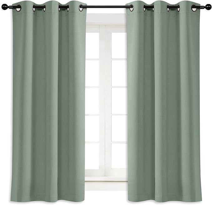 NICETOWN Greyish Green Blackout Curtain Window Drape Panel Noise Reducing Solid Grommet Top Blackout Room Darkening Curtain/Drape for Kid's Room (1 Piece, 42 inches Width x 63 inches Length)
