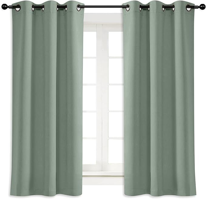 NICETOWN Blackout Curtain Blind for Bedroom, Single Panel, W42 x L54 inches, Greyish Green, Thermal Insulated Grommet Blackout Room Darkening Drape/Drapery