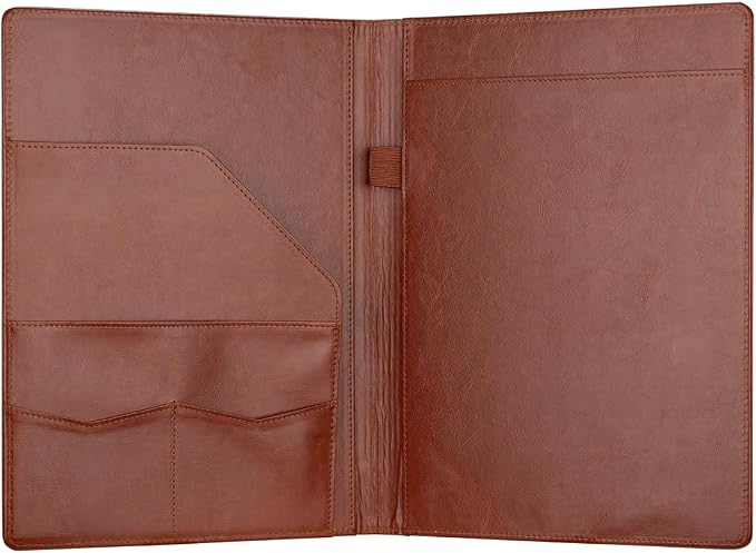 Padfolio Portfolio Binder, Faux Leather Folder, Resume Interview Legal Document Organizer, Letter Sized Writing Pad w/Business Card Holder, A4 Professional Folio for Office Conference (Brown)