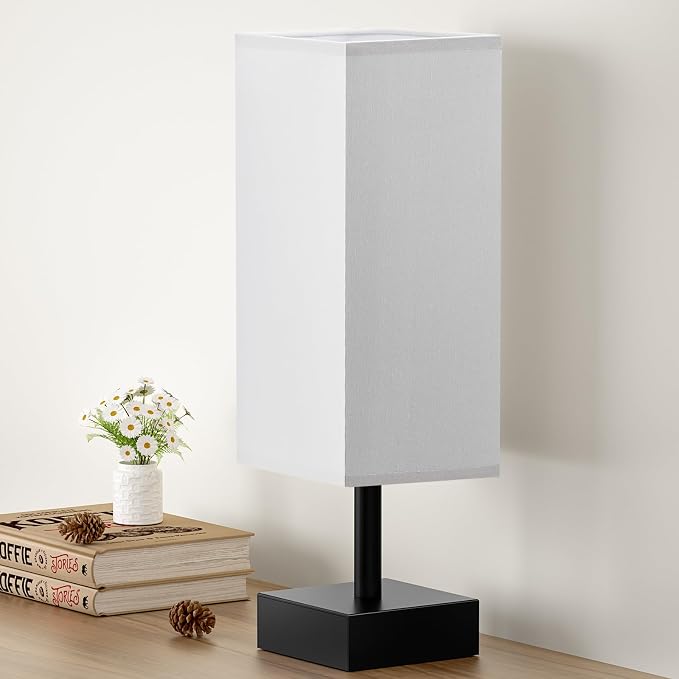 aooshine Gray Small Bedside Lamp for Bedroom - Minimalist Nightstand Lamp with Silver Base