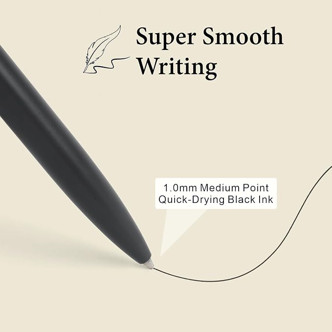 Cambond Ballpoint Pens Black Ink - Metal 1mm Medium Point Smooth Writing Click Pens Bulk, Retractable Black White Blue Fancy Pen for College Student Office Woker Nurse(3 Pens with 3 Refills)