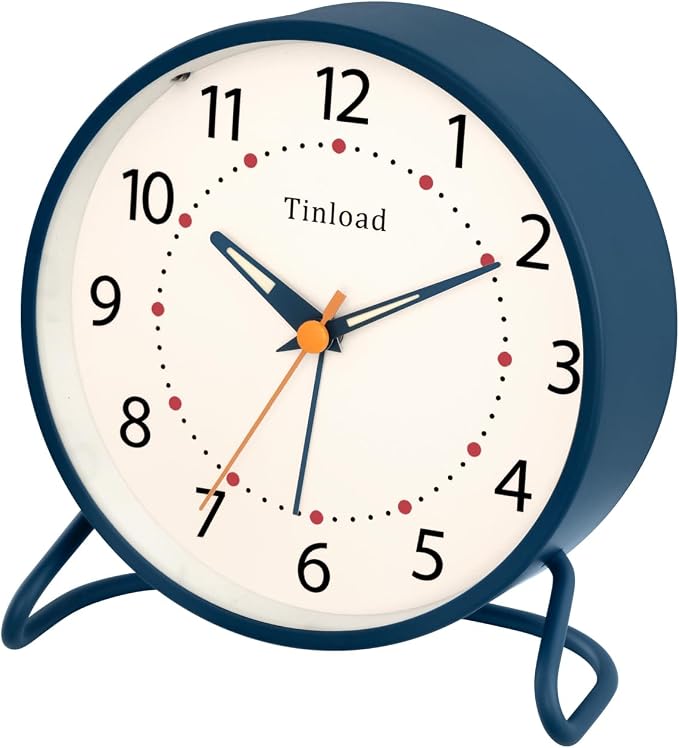 Tinload 4.5" Antique Retro Analog Alarm Clock, Small Silent Desk Clock with Manual Light, Snooze, for Living Room, Bedroom, Bedside, Desk(Blue)