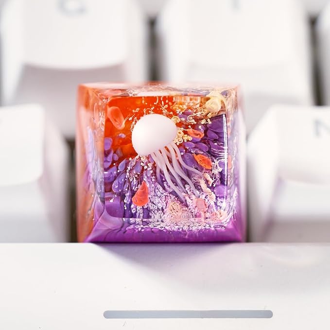 Jellyfish Artisan Keycap Orange Purple Coral R1 SA Profile Custom Sea Creature Keycaps 1U ESC Handmade Gaming Sea Resin Key Cap Cherry MX Switch Compatible Mechanical Keyboard Jellyfish Lover Gift