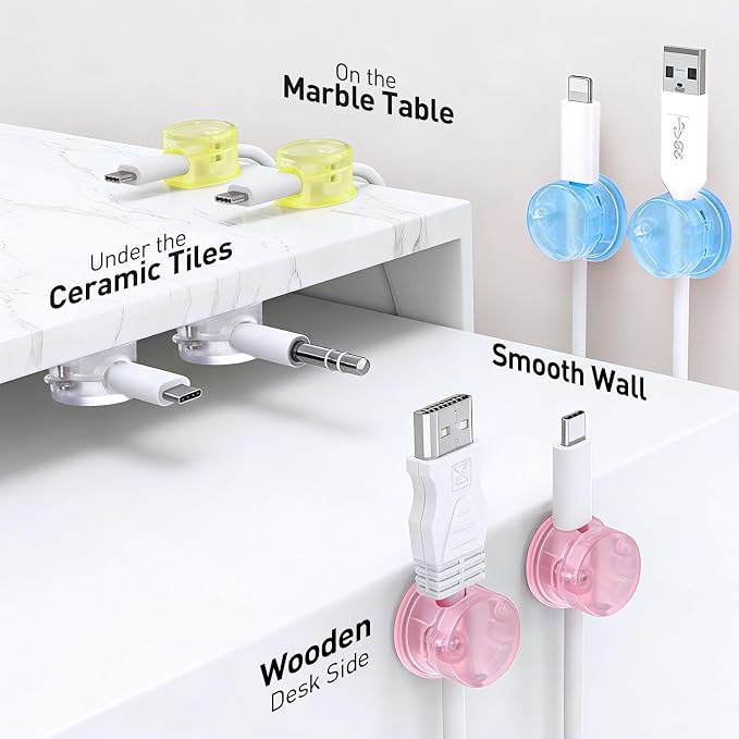 AGPTEK 8 Pack Magnetic Cable Clips, 360° Rotatable Cord Holder, Colorful | Cable Holder for Nightstand, Desk Cord Organizer Adhesive Wire Management Home Phone Charging Cords USB Cable Keeper
