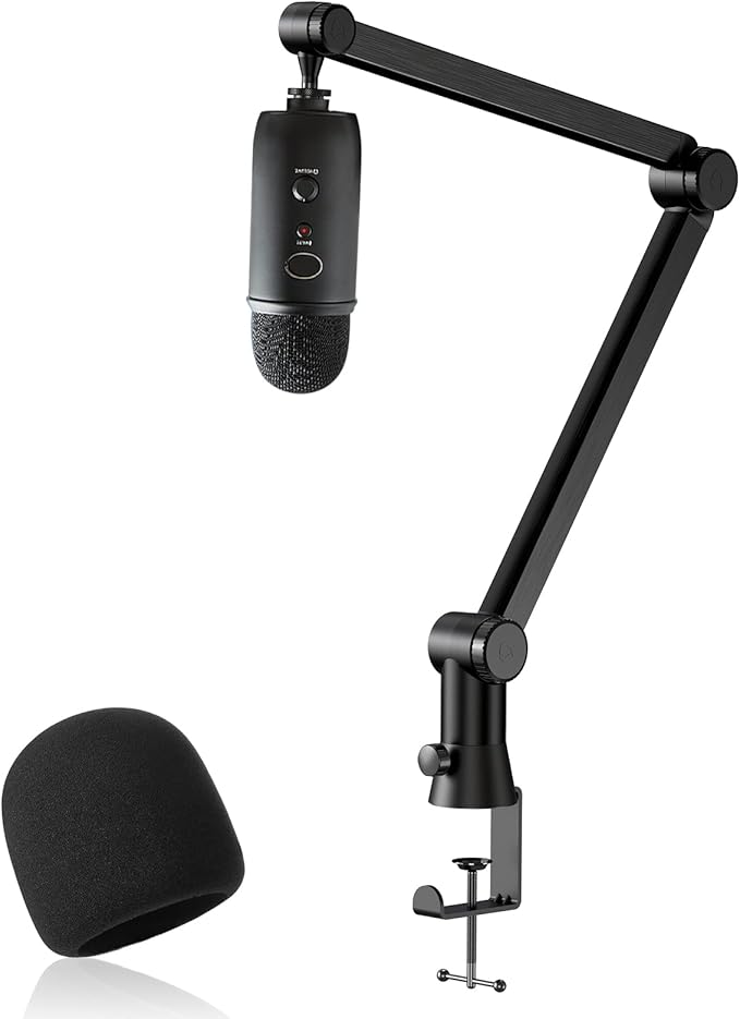 Youshares Blue Yeti Mic Stand with Pop Filter - Premium Mic Arm, Heavy Duty Boom Arm with Cable Management, 3/8" to 5/8" Adapter